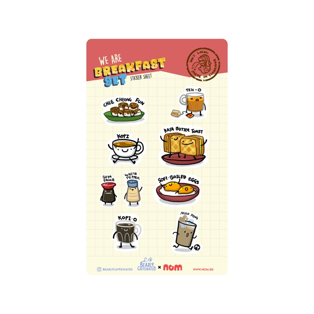 Nom x BearlyCaffeinated Breakfast Set and Kueh Sticker Sheet