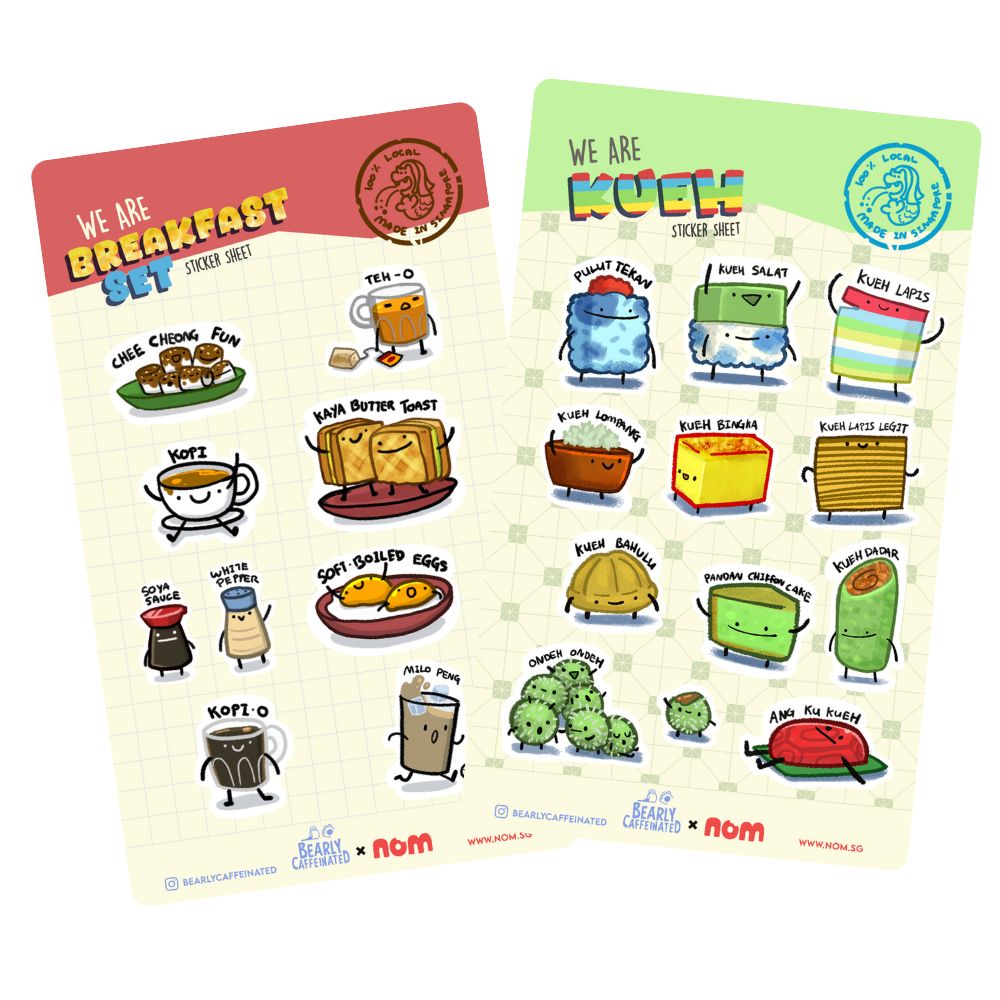 Nom x BearlyCaffeinated Breakfast Set and Kueh Sticker Sheet