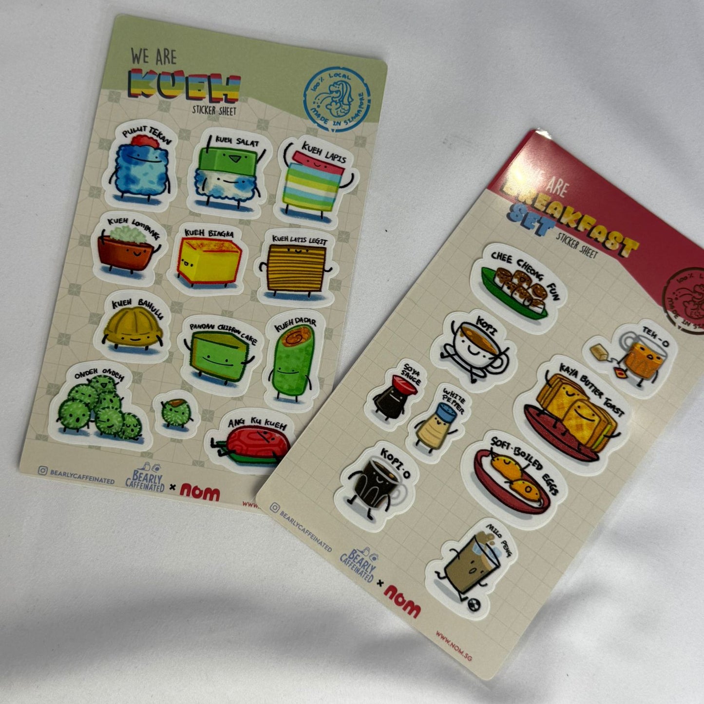 Nom x BearlyCaffeinated Breakfast Set and Kueh Sticker Sheet