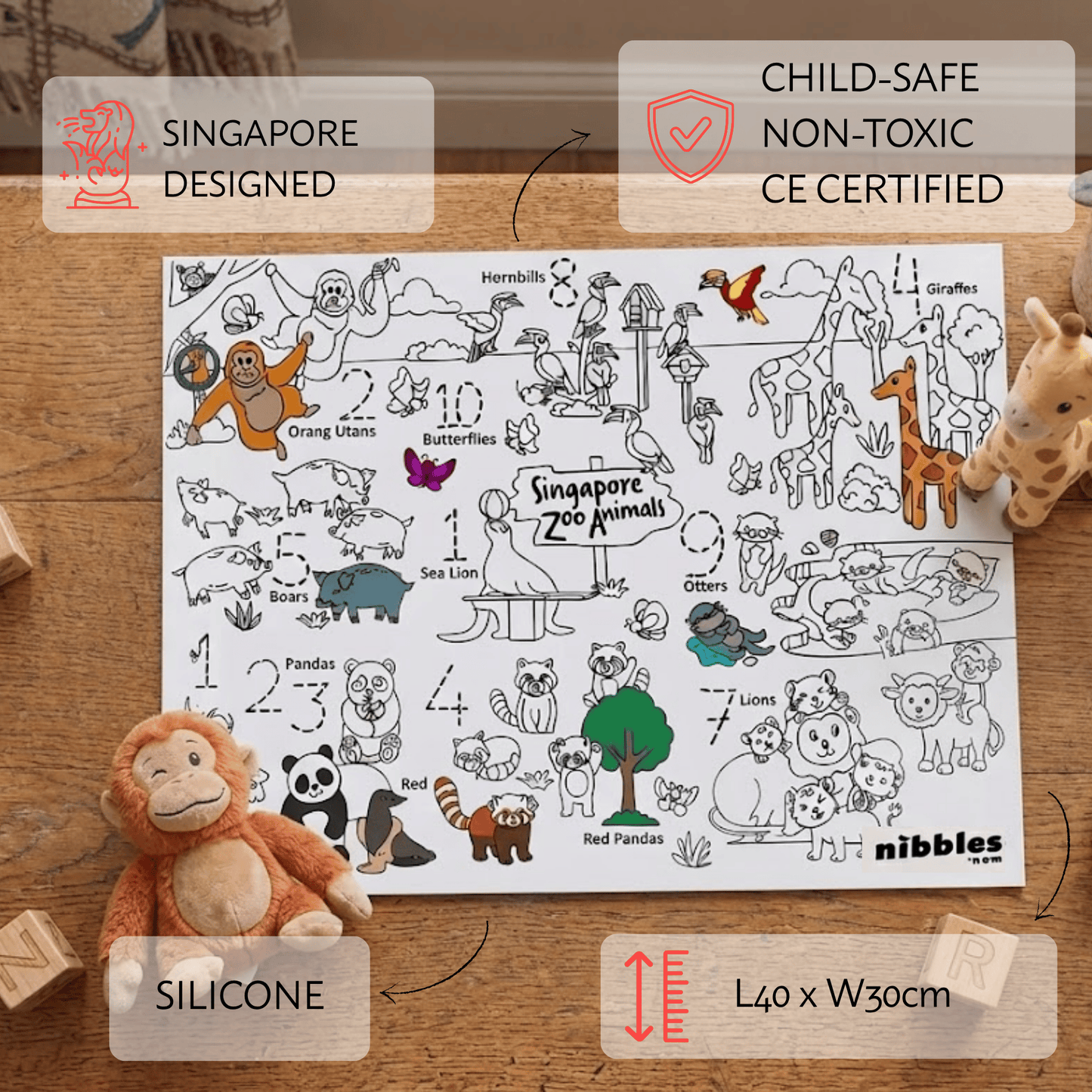 Nibbles by Nom SG Zoo Silicone Colouring Mat