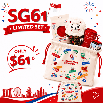 [Pre-order] Nom SG61 NDP SG Limited Edition Gift Set - Merlion Plush, Bus Keychain, Ang Ku Kueh Coaster Set, SG Souvenir