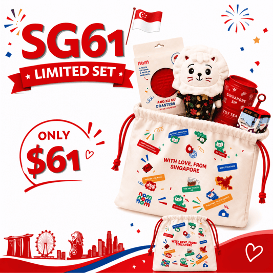 [Pre-order] Nom SG61 NDP SG Limited Edition Gift Set - Merlion Plush, Bus Keychain, Ang Ku Kueh Coaster Set, SG Souvenir