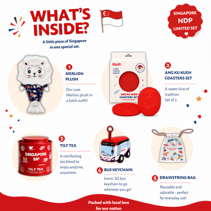 [Pre-order] Nom SG61 NDP SG Limited Edition Gift Set - Merlion Plush, Bus Keychain, Ang Ku Kueh Coaster Set, SG Souvenir