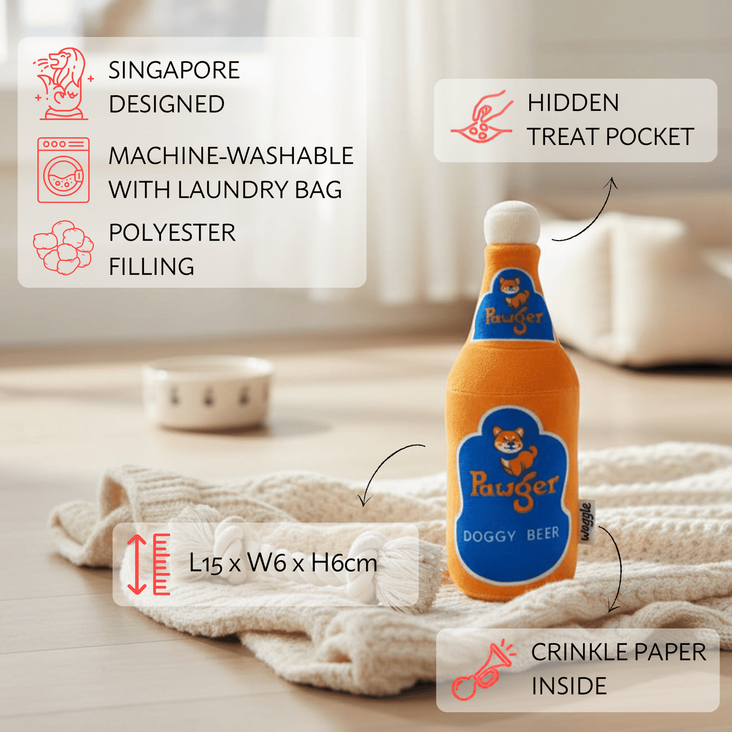 Waggle Pawger Beer Squeakie Chew Toy